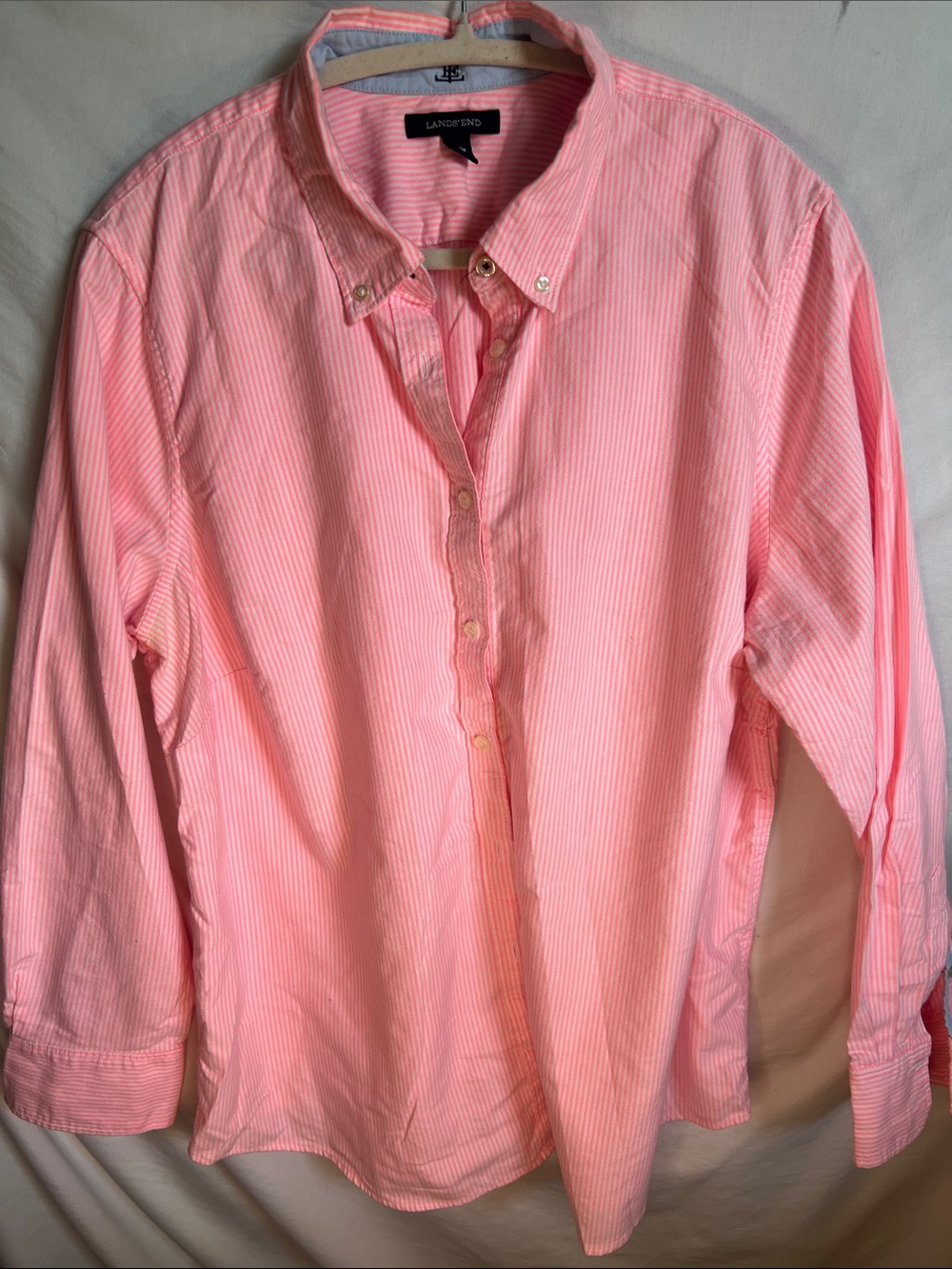 Lands' End Light Pink Striped Button-Down Shirt